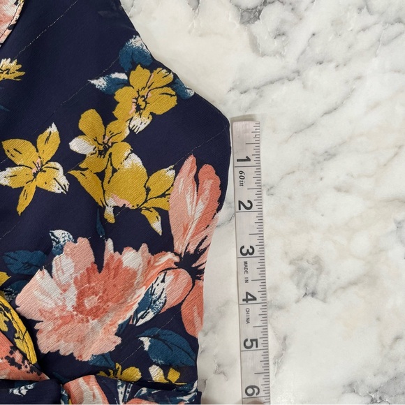 Lulus Stunning Soiree Navy Blue Floral Print Ruched Midi Dress Ruffles Medium - Picture 13 of 16